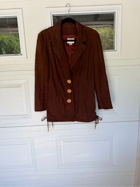 Vintage western Women’s Brown Suede Button-Front Jacket size M gold hardware